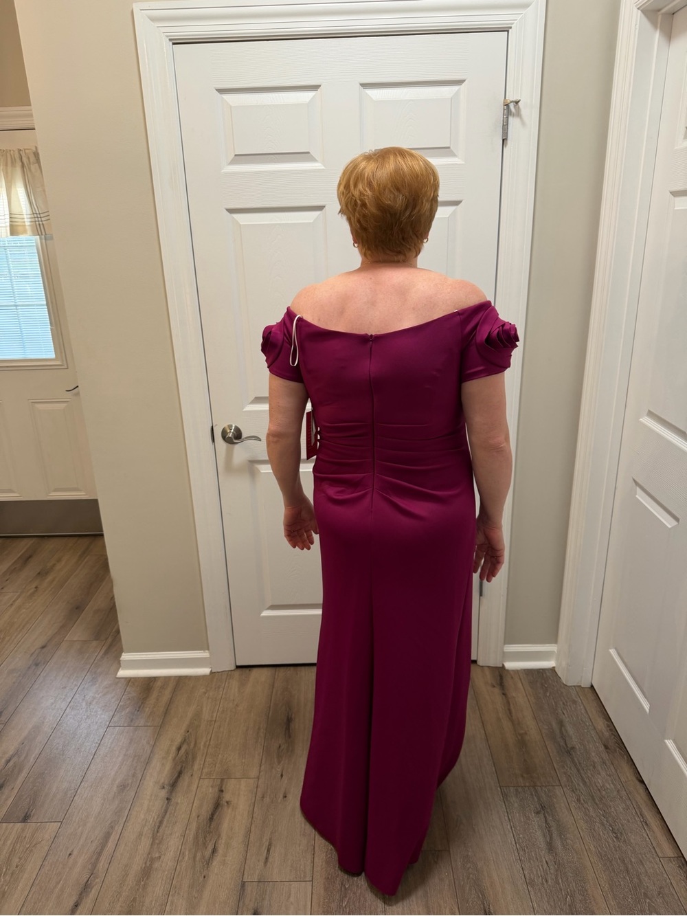 Off-Shoulder Raspberry Evening Gown - Picture 3 of 4